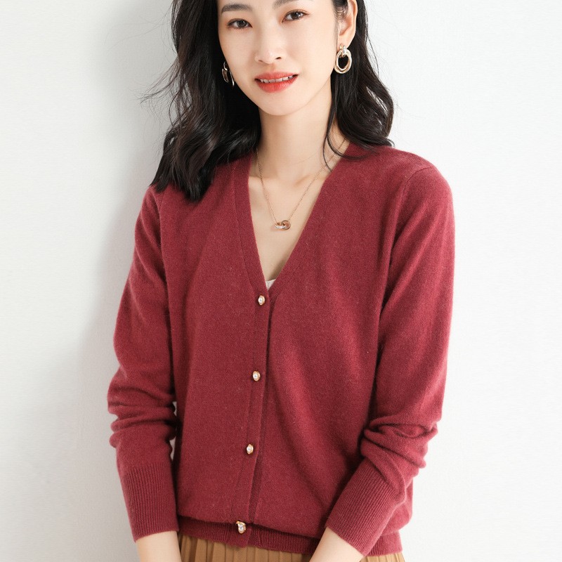 Winter New Womens Wool Loose V-Neck Wool Warm Short Cardigan Knit Jacket Sweater