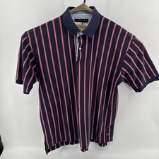 Vintage VTG 90s Tommy Hilfiger Polo Shirt Stripes Pinstripes CREST Men Large XL