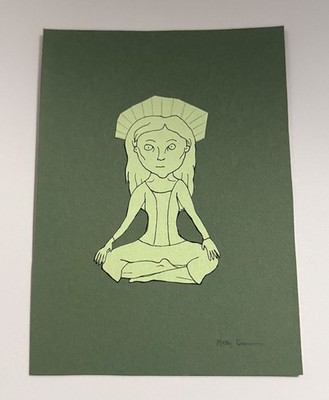 In Meditation - Original Drawing Pen Ink Collage Art Animation Style ooak
