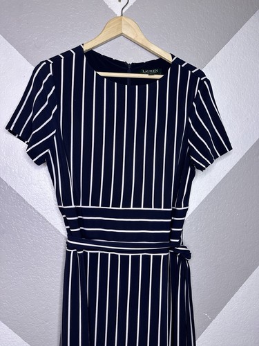 Lauren Ralph Lauren Navy Striped Dress Designer Summer Midi/Maxi Dress Size 12 - Picture 5 of 15