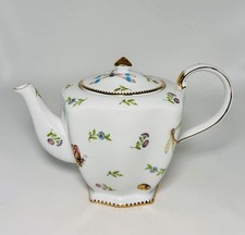 Godinger Primavera Teapot with Lid 32oz Capacity Square Shape Butterly Dragonfly