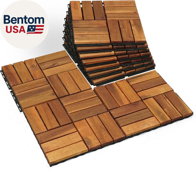 Wood Interlocking Deck Tiles - 12''X12'' Indoor & Outdoor Flooring Tiles for Balco