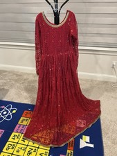 Red Net Mazi Embellished Traditional Dress for Women