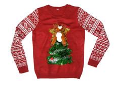 HOLIDAY SEASON Red Warm 3D REINDEER CHRISTMAS SWEATER Tree Ugly Xmas Adult M