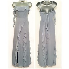Barbie for Azazie Dusty Blue Sheath Bow Chiffon split bridesmaid long dress 8