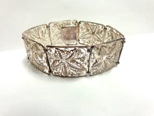 Vintage sterling silver filigree sz 7.75 wgt 31.1 grams 7 sq panels slide catch