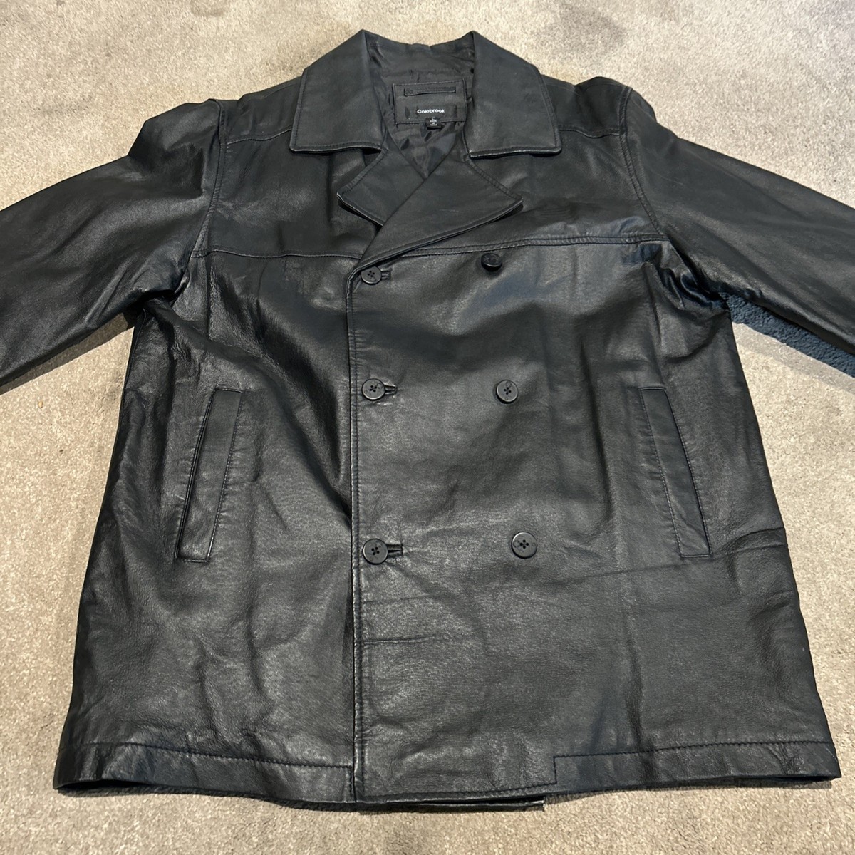 Vintage 1990s Colebrook & Co Jacket Black Leather Collared Double 