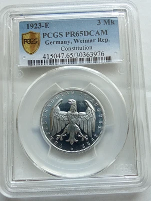 Weimar Republik 3 Mark 1923 E PP PCGS PR-65 DCAM - Bild 1 von 4