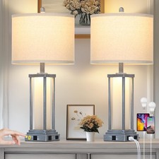 Cinkeda 27 Tall Vintage Table Lamp Set Of 2 Usb Ca Outletgray Nightstand Lamp