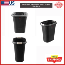 Rubbermaid |1835854| 8 Gal. Black Rectangular Trash Can with LinerLock