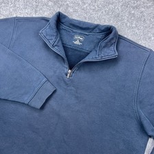 LL Bean Sweater Mens XL Navy Blue 1/4 Zip Heavy Cotton Pockets Outdoor Pullover