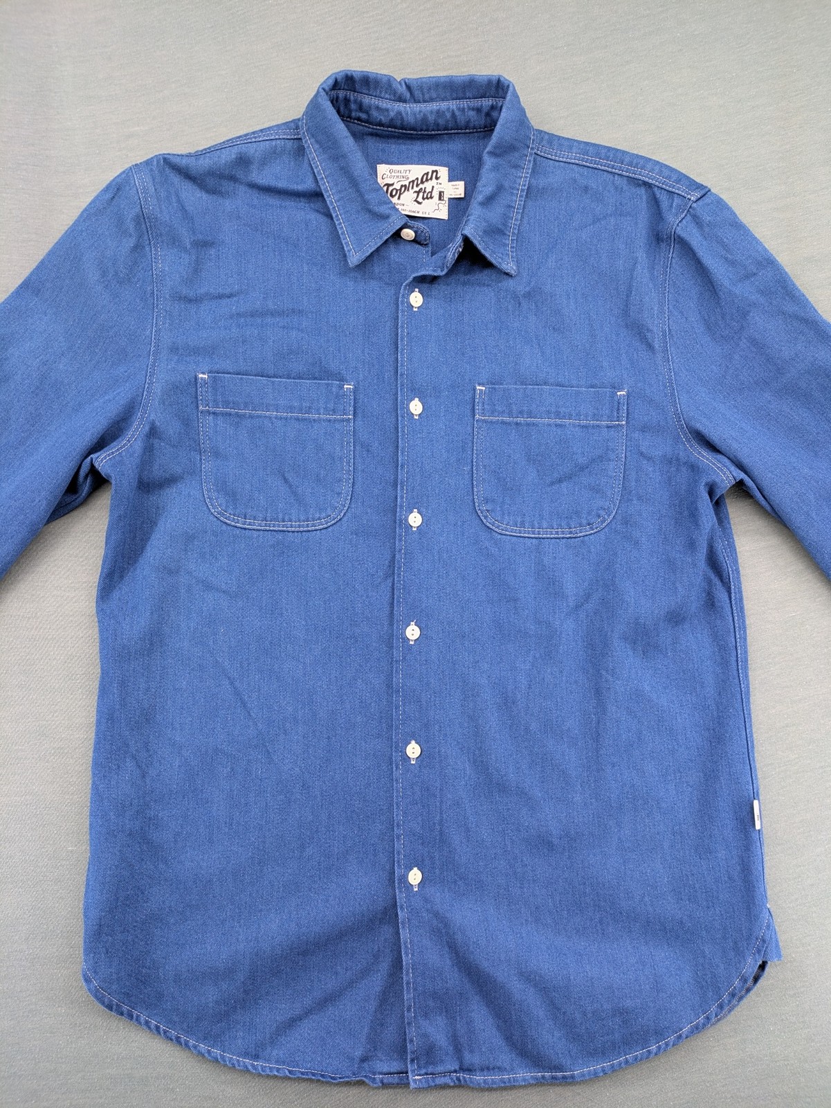 Topman Herren Jeanshemd Größe L Blau Langarm Button Down Freizeithemd Workwear image 2