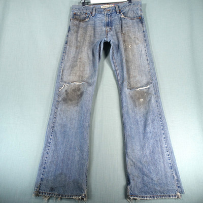 Levis 527 Jeans Herren W33 L34 Blau Baumwolle Low Bootcut Distressed Risse Denim Hose