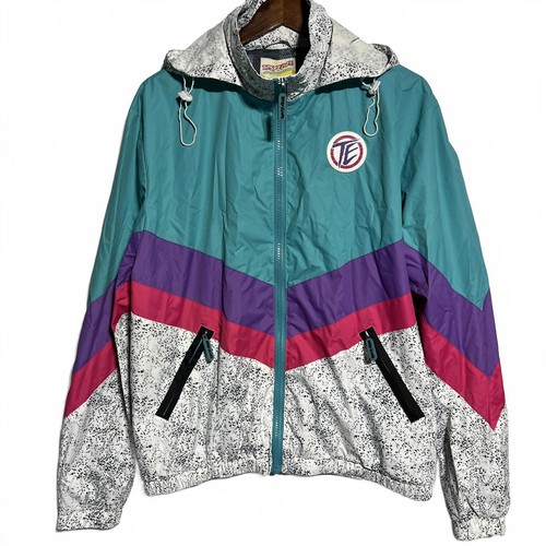 Tipsy Elves Windbreaker Jacket Hooded Adult Large Colorful Retro Full Zip - Picture 1 of 9
