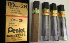 Vintage Pentel Hi Polymer Super 0.5mm Lead 12pc 2H Refill Carton 4 Extra Tubes