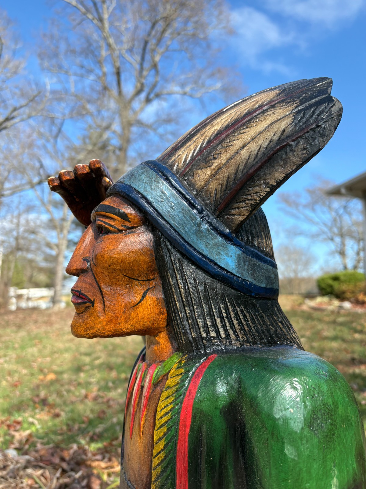VINTAGE "CIGAR STORE WOODEN INDIAN" NICE COND, (40" INCHES TALL) BEAUTIFUL COLOR