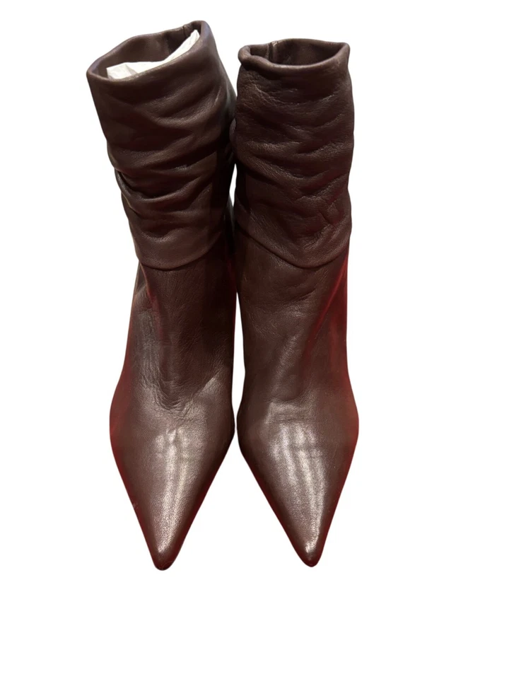 BCBGirls коричневый кожаный заостренный носок громоздкий ботильоны шпилька каблук размер 5,5 - Изображение 4 из 4