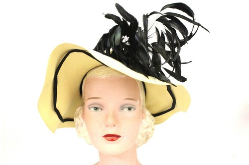 1940s womens Fedora hat ivory Black 