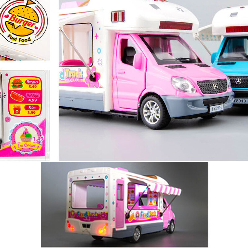 1:32 Hamburger Ice Cream Fast Food Truck Model Car Diecast Toy Vehicle Gift  Pink