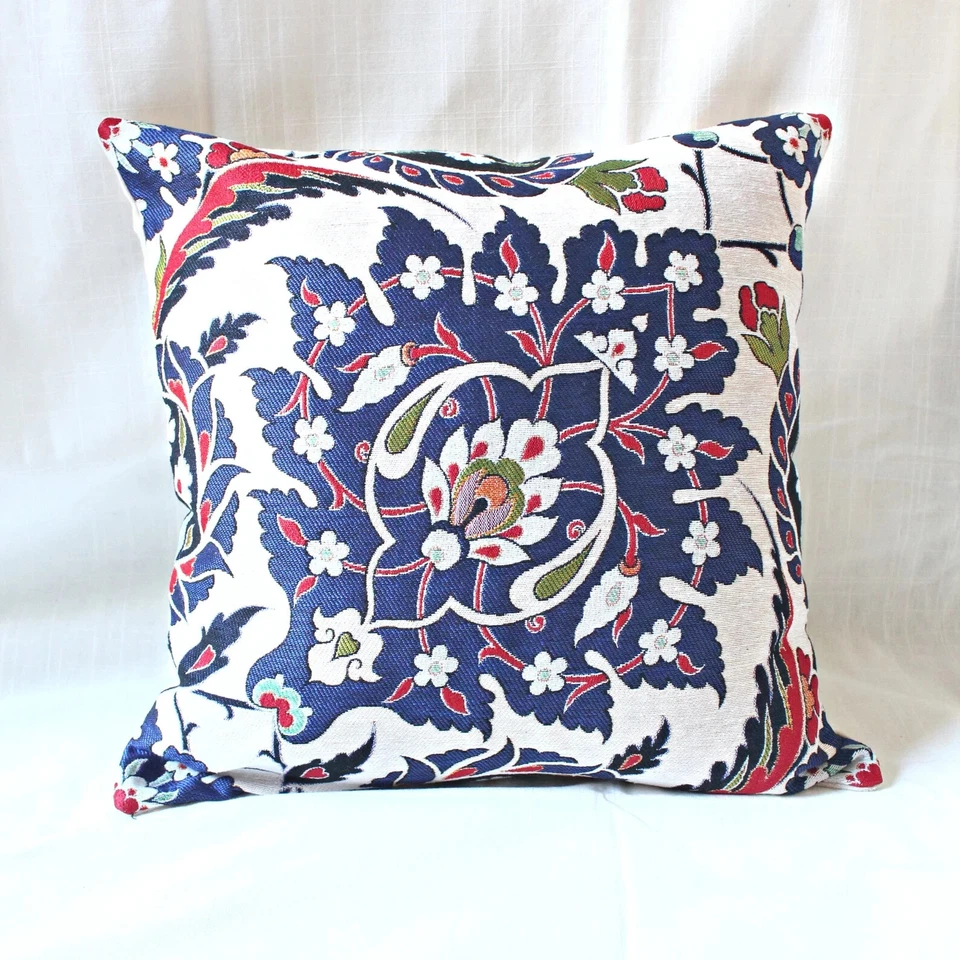 Turkish Tulip Tile Pattern Cushion Case,Gobelin Tapestry Pillowcase - Image 3 of 4