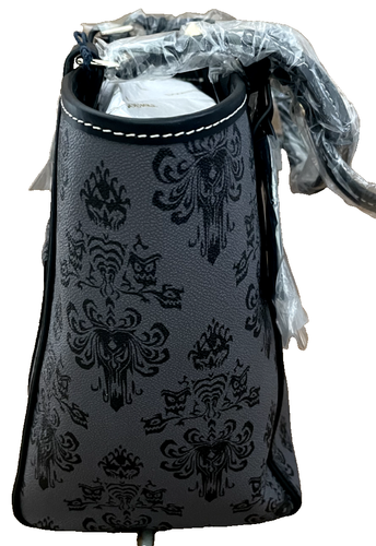 New Disney Dooney & Bourke Haunted Mansion Wallpaper Grey Janie Tote Bag Purse-C - Picture 3 of 5