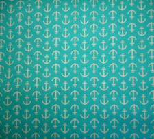 Nautical Quilt Fabric By The Yard Small White Anchors on Turquoise Blue Cotton