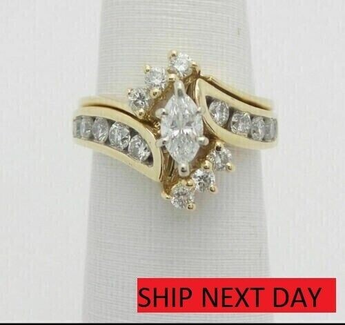 2Ct Marquise Lab-Created Diamond Women's Engagement Ring 14K Yellow Gold Plated - Picture 1 of 11