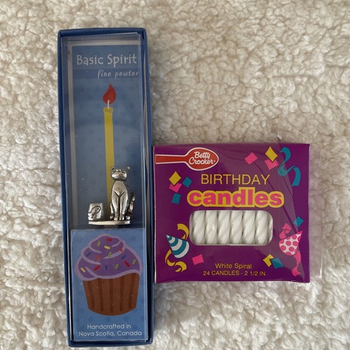 Basic Spirit Fine Pewter Birthday Cake Candle Holder Cat With Birthday Candles