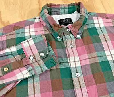 Rag & Bone Shirt XL Button Down Tomlin Fit 2 Double-Faced Plaid Green Pink