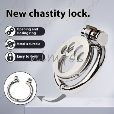 Male Chastity Cage Device Flat Stainless Steel Lock Open and Close Rings 