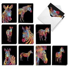 20 Assorted Blank Notecards Set 4x5.12" w/Envelopes 10 Designs Rainbow Zebras
