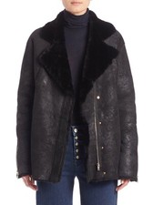 J Brand Designer Shearling Suede Wren Biker Jacket Coat Black Size M Rrp 1,499!