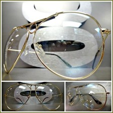 CLASSIC VINTAGE RETRO Style EYE GLASSES Gold Frame Clear Lens with Slight Tint
