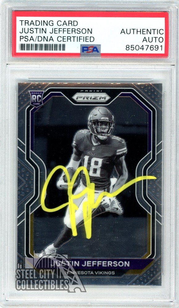Justin Jefferson 2020 Prizm Black White Variation Auto RC #398 PSA/DNA (Yellow)