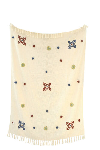 Manta bordada de sofá hecha a mano decoración del hogar corredor de cama con borlas - Imagen 1 de 6