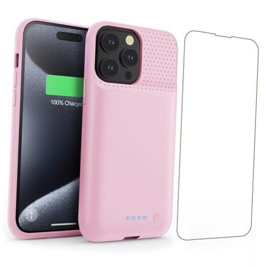 Battery Case for iPhone 15Pro Max, Upgrade 8600mah Portable Slim Battery Pink