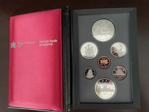1987 Royal Canadian Mint 7 PC Double Silver Dollar Proof Coin Set