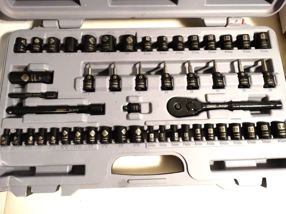 Stanley  Black Chrome  Socket Set 50 Piece 3/8 and 1/4 Sae Metric  6 Point - Image 3 of 4