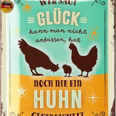 LANOLU Retro Blechschild Hühnerstall - Wer sagt Glück, Hühner Zubehör, lustige S