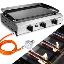 Image of 3 Burner Gas Plancha Griddle 7.2kW Large Tabletop BBQ Stainless Gas Grill