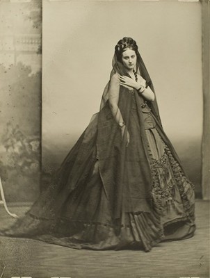 Victorian Woman Veil Dress Full Length Antique Photo Portrait 24x36