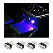 4 PCS USB LED Car Interior Atmosphere Lamp, Plug-in USB Decor Night Blue