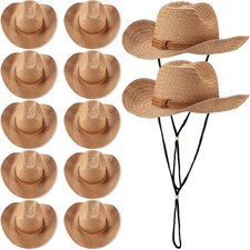 12 Pcs Straw Cowboy Hats for Women Men, Wide Brim Summer Hat Bulk Sun Protect...