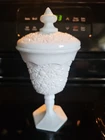 Vintage Milk Glass Floral Print Candy Dish With Lid 9 Inches Tall.