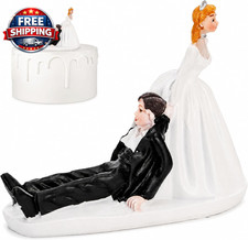 4.8" Bride Groom Cake Topper, Resin Wedding Cake Toppers, Funny Bride Dragging G