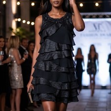 Formal Black Dress Sz 4 Tiered Ruffle Beaded Wedding Cocktail Flapper Y2K Fairy