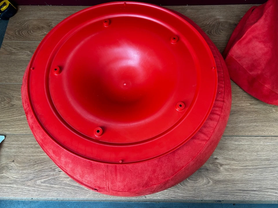 Vintage IKEA Virrig Balance Cushion Board Foot Stool Microsuede Red Round  - Image 4 of 4