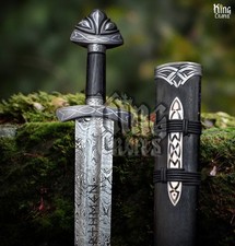 Hand Forged Damascus Steel Viking Sword With Scabbard, Battle Ready, Razor Sharp