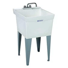 Mustee Utility Sink Floor Mount 24x20x34in Poly White w Faucet Laundry Tub