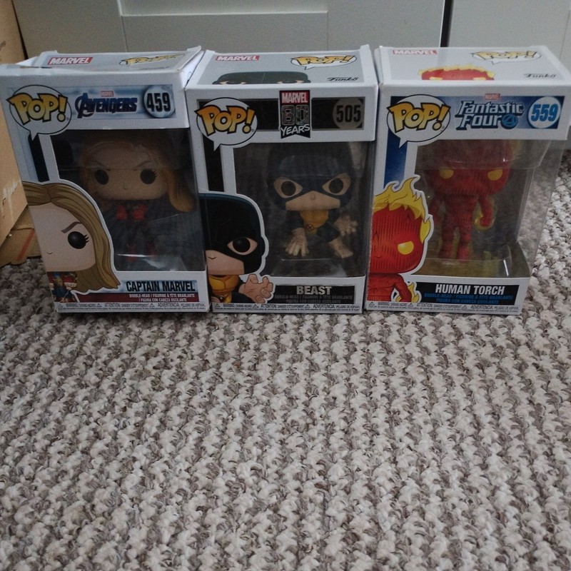 Funko Pop Marvel Bundle Beast Human Torch Captain Marvel 80 Years